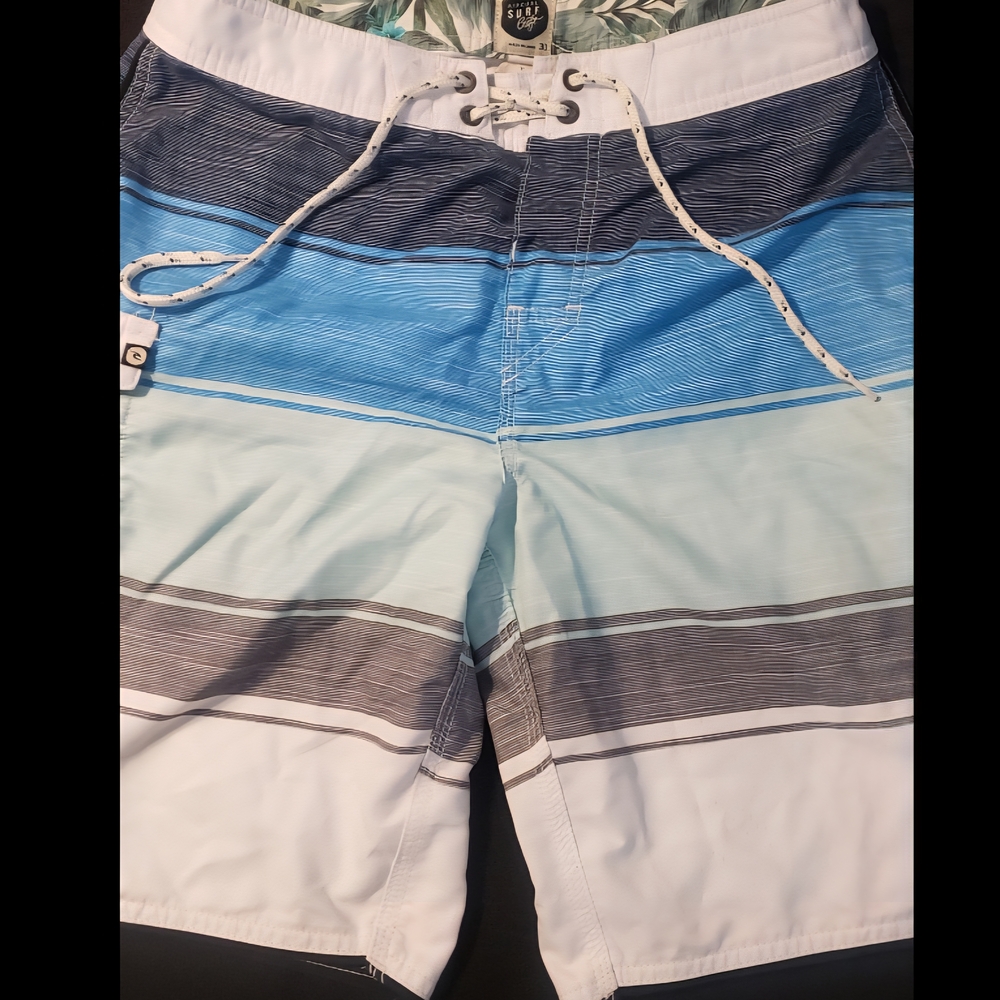 Rip Curl Blue and White Striped Board Shorts